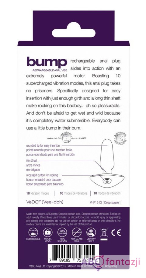 Korek analny silikonowy z wibracjami Bump 12,8 cm VeDO VeDO Korek analny silikonowy z wibracjami Bump 12,8 cm VeDO VeDO