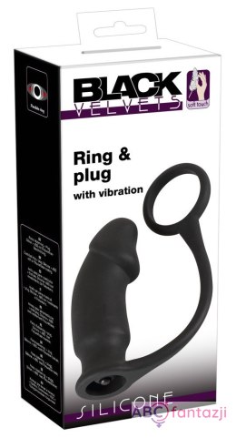 Korek analny silikonowy z wibracjami 14 cm + pierścień Black Velvets Black Velvets