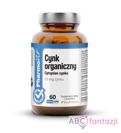 Cynk organiczny Cytrynian cynku (15 mg cynku)- 60 kapsułek Vcaps® PharmoVit PharmoVit