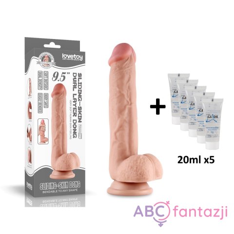 Dildo z przyssawką Sliding Skin Dual Layer 24 cm Lovetoy + lubrykant Just Glide 5 x 20 ml Lovetoy Dildo z przyssawką Sliding Skin Dual Layer 24 cm Lovetoy + lubrykant Just Glide 5 x 20 ml Lovetoy