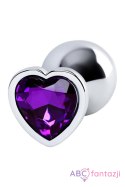 Silver anal plug with purple gem heart-shaped Toyfa