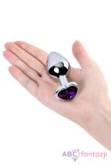 Silver anal plug with purple gem heart-shaped Toyfa