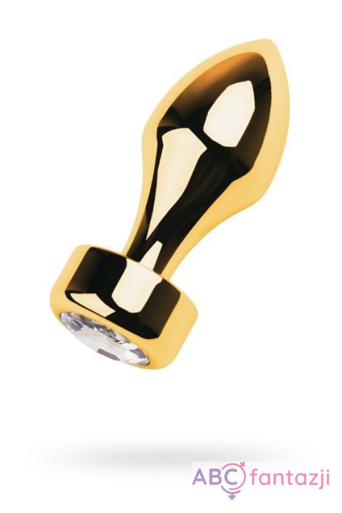 Gold anal plug TOYFA Metal with white round-shaped gem , length 7 cm, diameter 2-3,5 cm, weight 140 gr Toyfa