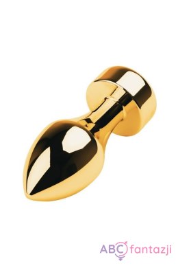 Gold anal plug TOYFA Metal with white round-shaped gem , length 7 cm, diameter 2-3,5 cm, weight 140 gr Toyfa