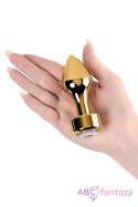 Gold anal plug TOYFA Metal with white round-shaped gem , length 7 cm, diameter 2-3,5 cm, weight 140 gr Toyfa