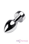 Silver anal plug TOYFA Metal with black round-shaped gem, length 8,2 cm, diameter 2,5-3,8 cm, weight 210 gr Toyfa