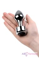 Silver anal plug TOYFA Metal with black round-shaped gem, length 8,2 cm, diameter 2,5-3,8 cm, weight 210 gr Toyfa