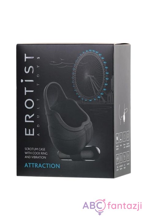 EROTIST Scrotum cover with an erection ring and vibration Attraction, silicone, black, 6.5 cm Toyfa