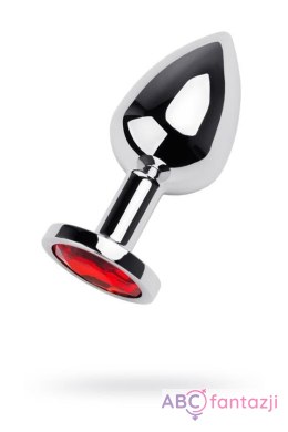 Silver anal plug with gem, red Toyfa