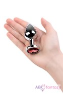 Silver anal plug with gem, red Toyfa