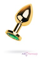 Gold anal plug TOYFA Metal with green round-shaped gem Toyfa