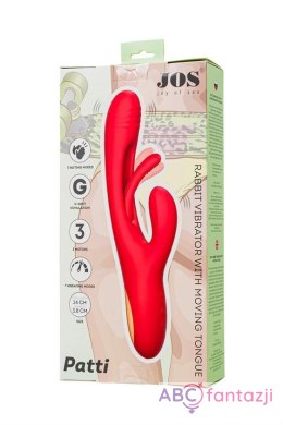 JOS Vibrator with clitoral stimulator Patti with moving tongue, silicone, red, 24 cm Toyfa