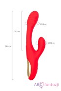 JOS Vibrator with clitoral stimulator Patti with moving tongue, silicone, red, 24 cm Toyfa