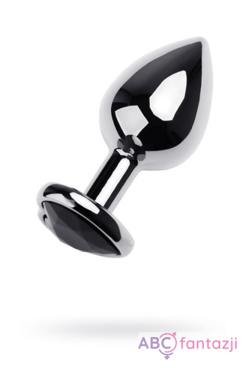 Silver anal plug TOYFA Metal with black heart-shaped gem, length 7 cm, diameter 1,8-3,3 cm, weight 92 gr Toyfa