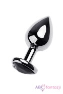 Silver anal plug TOYFA Metal with black heart-shaped gem, length 7 cm, diameter 1,8-3,3 cm, weight 92 gr Toyfa