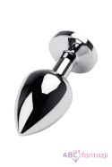 Silver anal plug TOYFA Metal with black heart-shaped gem, length 7 cm, diameter 1,8-3,3 cm, weight 92 gr Toyfa