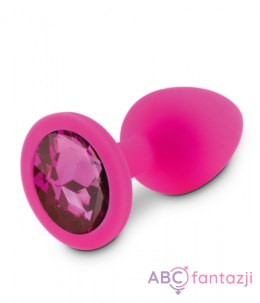 Korek analny silikonowy z różowym kryształem M