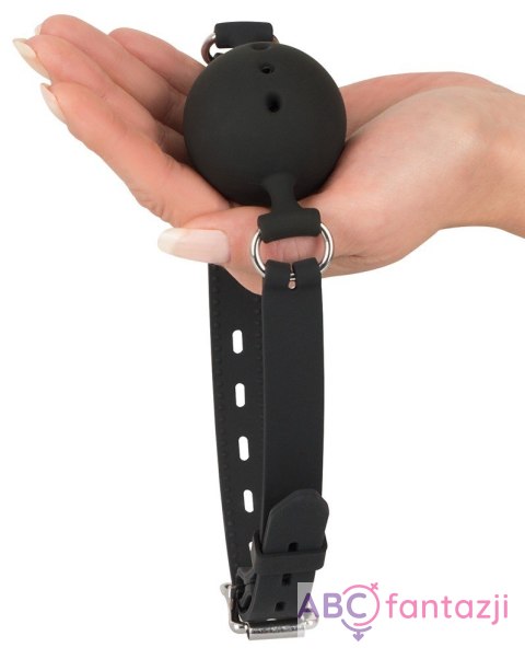 Czarny silikonowy knebel BDSM kula śr. 4,5cm regulowany pasek Bad Kitty